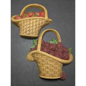 Vtg. Burwood Hanging Baskets Wall Décor Strawberries & Raspberries Plastic USA